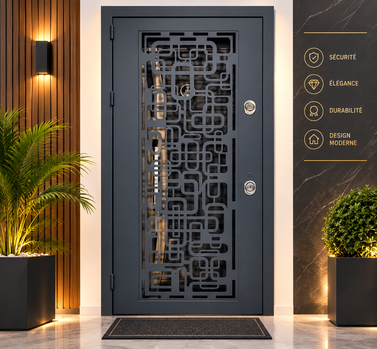 Porte blindée noire géométrique