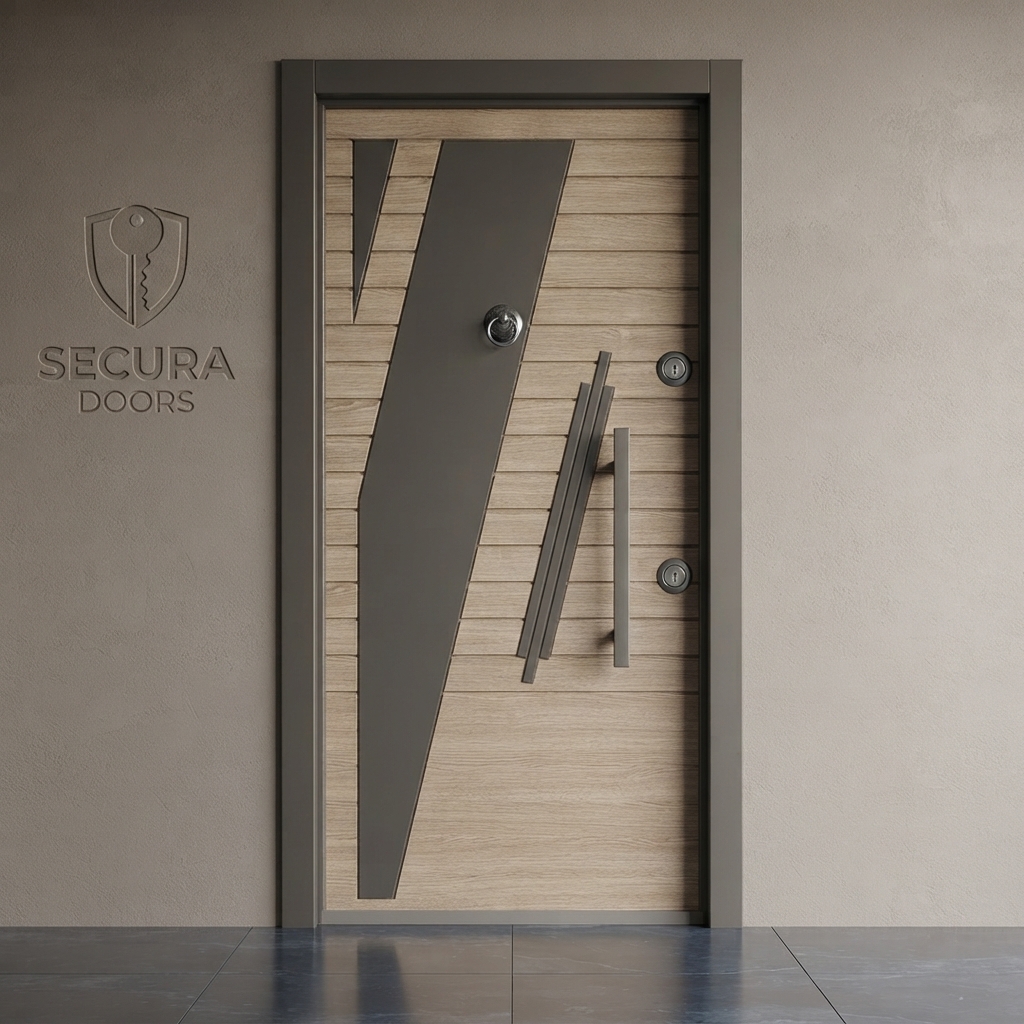 Porte blindée haut de gamme avec finition bois